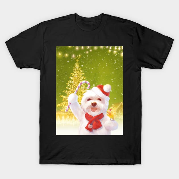 Christmas Dog in Santa Hat T-Shirt by zkozkohi